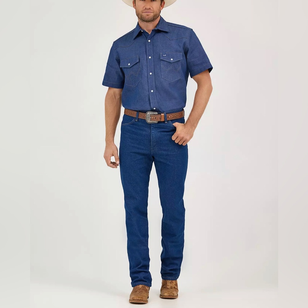 NWOT Wrangler Men's Blue Denim western Shirt XXL